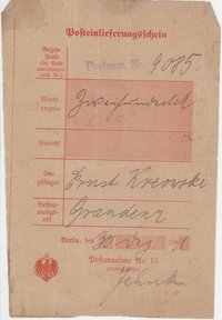 Posteinlieferung an Ernst Kreowski, 30.12.1901