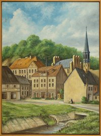 Ölbild "Marktplatz und Kirche"