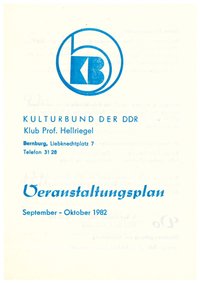 Veranstaltungsplan Kulturbund der DDR - Klub Prof. Hellriegel