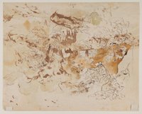 Skizze eines mit zwei Hunden spielenden Hirtenjungen, einer Kuh und einer Landschaft