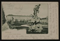 Ansichtskarte von Hugo und Gerty von Hofmannsthal an Hofmannsthals Mutter mit Ansicht von Garten und Schloss Mirabell in Salzburg