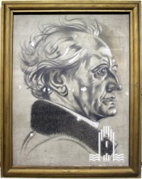 Bild von Goethe, eingefasst im Holzrahmen