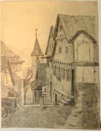 Berneck Gasse mit Kirche, Skizze