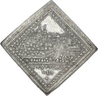 Silberabschlag einer 2 Dukatenklippe mit Stadtansicht von Stuttgart