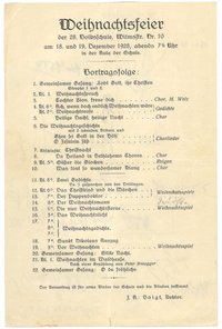 Programm der Weihnachtsfeier der 28. Volksschule in Berlin-Kreuzberg 1928