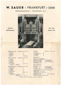 Werbeblatt der Orgelbauanstalt W. Sauer in Frankfurt/Oder 1950