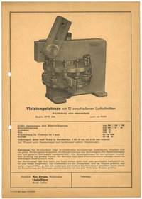 Typenblatt der Werkzeugbaufirma Max Preuss in Linda/Elster für eine Vierstempelstanze 1956