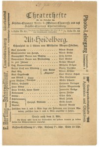 Theaterzettel des Schiller-Theaters Berlin O. (Wallner-Theaters) und des Schiller-Theaters Charlottenburg für "Alt-Heidelberg" 1918