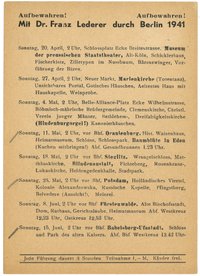 Programm der Berlin-Führungen von Dr. Franz Lederer für April bis Juni 1941