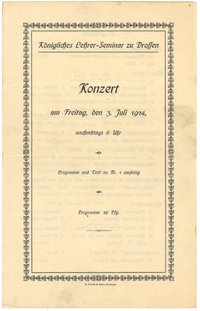 Programm zu Festakt und Konzert anlässlich des 50-jährigen Bestehens des Lehrerseminars Drossen [Ośno Lubuskie] 1914