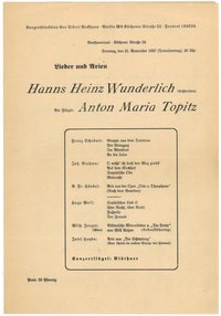 Programm eines Lieder- und Arienabends mit Hanns Heinz Wunderlich und Anton Maria Topitz am 21. November 1937 im Beethovensaal in Berlin