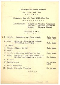 Programm der kirchenmusikalischen Andacht in St. Peter und Paul in Potsdam am 13. Juni 1948