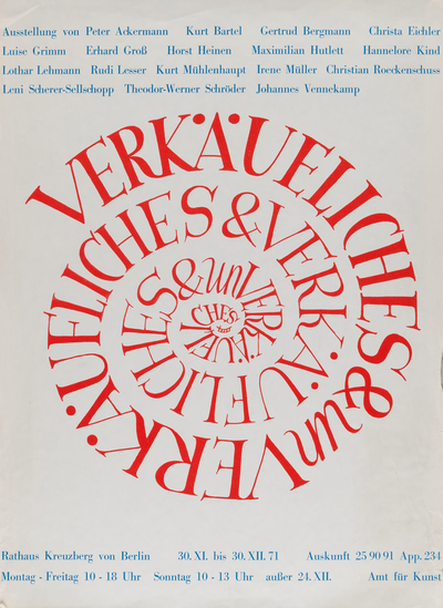 Ausstellungsplakat "Verkäufliches und Unverkäufliches" von Kreuzberger Künstlern, 1971