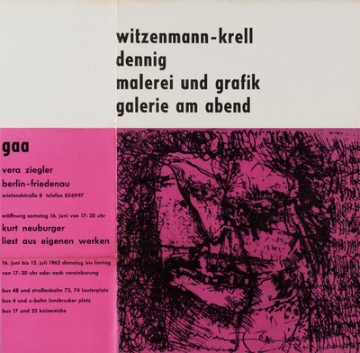 Plakat zur Ausstellung "Malerei und Grafik" der Künstler Michael Witzenmann-Krell und Karlheinz Dennig, 1962