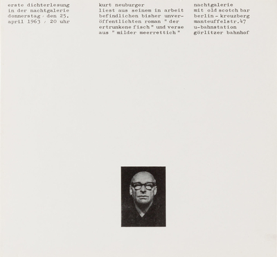 Zwei Plakate zu Autorenlesungen des Künstlers Kurt Neuburger, 1963