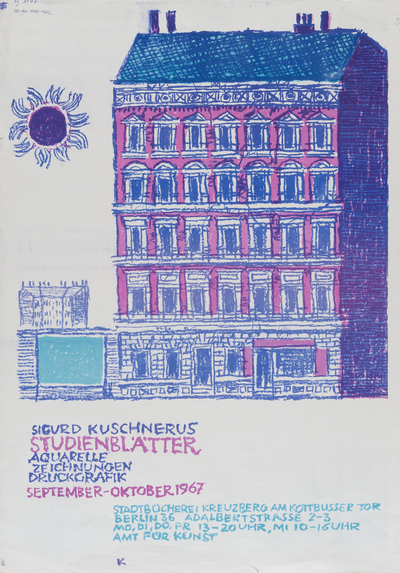 Ausstellungsplakat "Studienblätter, Aquarelle, Zeichnungen, Druckgrafik" des Künstlers Sigurd Kuschnerus, 1967