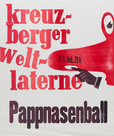 Plakat zum "Pappnasenball" in der Kneipe "Die kleine Weltlaterne"