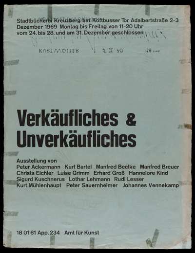 Ausstellungsplakat "Verkäufliches und Unverkäufliches" von Kreuzberger Künstlern, 1969