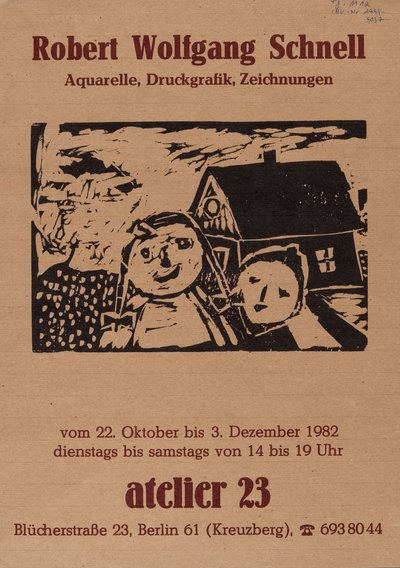 Ausstellungsplakat des Künstlers Robert Wolfgang Schnell "Aquarelle, Druckgrafiken, Zeichnungen", 1982