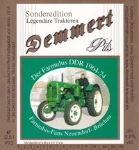 Bieretikett mit Traktor-Abbildung der Demmert-Brauerei in Neuendorf, um 2005