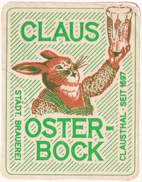 Bieretikett für Oster-Bock der Städtischen Brauerei Clausthal, um 1963