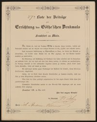27te Liste der Beiträge zur Errichtung des Göthe'schen Denkmals in Frankfurt am Main - Mai 1837