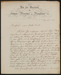 Brief von Johann David Passavant / Kunst-Verein zu Frankfurt an Comité für Errichtung des Goetheschen Denkmals / Friedrich John vom 02.12.1844