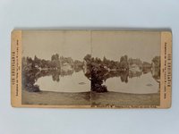 Stereobild, Sophus Williams, Frankfurt, Nr. 308, Palmengarten, Partie am neuen Teich, 1879.