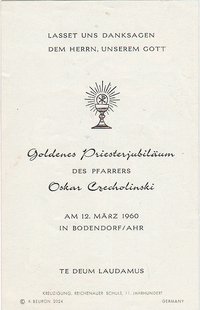 Erinnerungskarte an das Goldene Pristerjubiläum von Pastor Max Oskar Czechominski