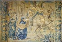 Wandteppich: "Der Dichter auf dem Pegasus verabschiedet seine Musen"