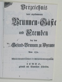 Gesund-Brunnen zu Pyrmont Anno 1772 - Verzeichnis