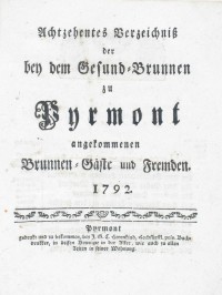 Gesund-Brunnen zu Pyrmont Anno 1792 - 18. Verzeichnis