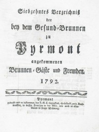 Gesund-Brunnen zu Pyrmont Anno 1792 - 17. Verzeichnis