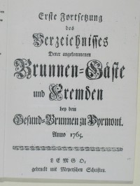Verzeichnis derer angekommen Brunnengäste und Fremden Anno 1765 - 1. Fortsetzung