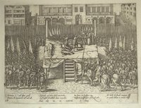 Hinrichtung der Grafen Egmont und Hoorn auf dem Markt zu Brüssel im Juni 1568 (Hogenberg)