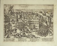 Die Spanier verüben ein Massaker in Naarden am 30. November 1572 (Hogenberg)