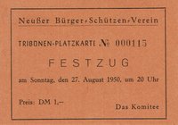 Tribünenkarte Neuss 1950 (Sonntagabend)