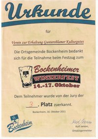 Teilnahme Urkunde Bockenheimer Winzerfest 2011