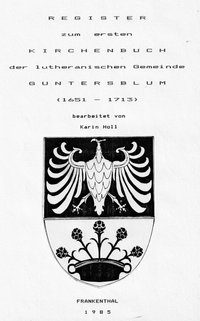 Register zum 1. Kirchenbuch der lutherischen Gemeinde Guntersblum