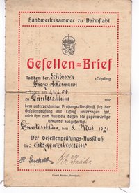 Gesellenbrief von Georg Ackermann