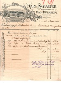 Rechnung von 1905 des Karl Schaefer- Weingrossproduzent