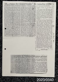 Kopie zwei Zeitungsauschnitte über Hebammen 1950er
