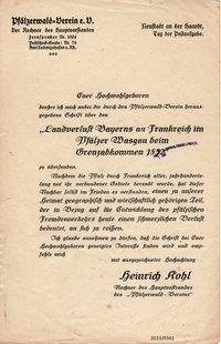 Schreiben des Pfälzerwaldvereins 19. Jahrhundert
