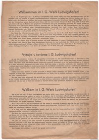 Handzettel Willkommen im I.G.-Werk Ludwigshafen