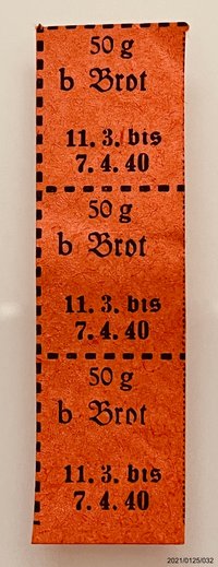 Lebensmittelmarken für 50g Brot 1940