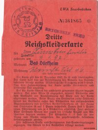 Dritte Reichskleiderkarte Dezember 1942 Zumstein Emilie