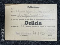 Bescheinigung zur Abgabe von Delicia 1942