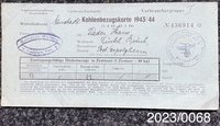 Kohlenbezugskarte 1943/44 Hans Räder