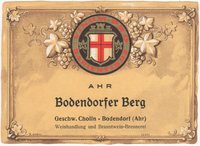 Weinflaschenetikett "Bodendorfer Berg" der Geschwister Cholin, Bodendorf/Ahr bis 1968