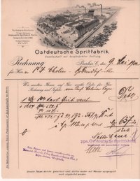 Rechnung der Ostdeutschen Spritfabrik in Berlin vom 9. Mai 1902 an Peter Josef Cholin in Bodendorf/Ahr